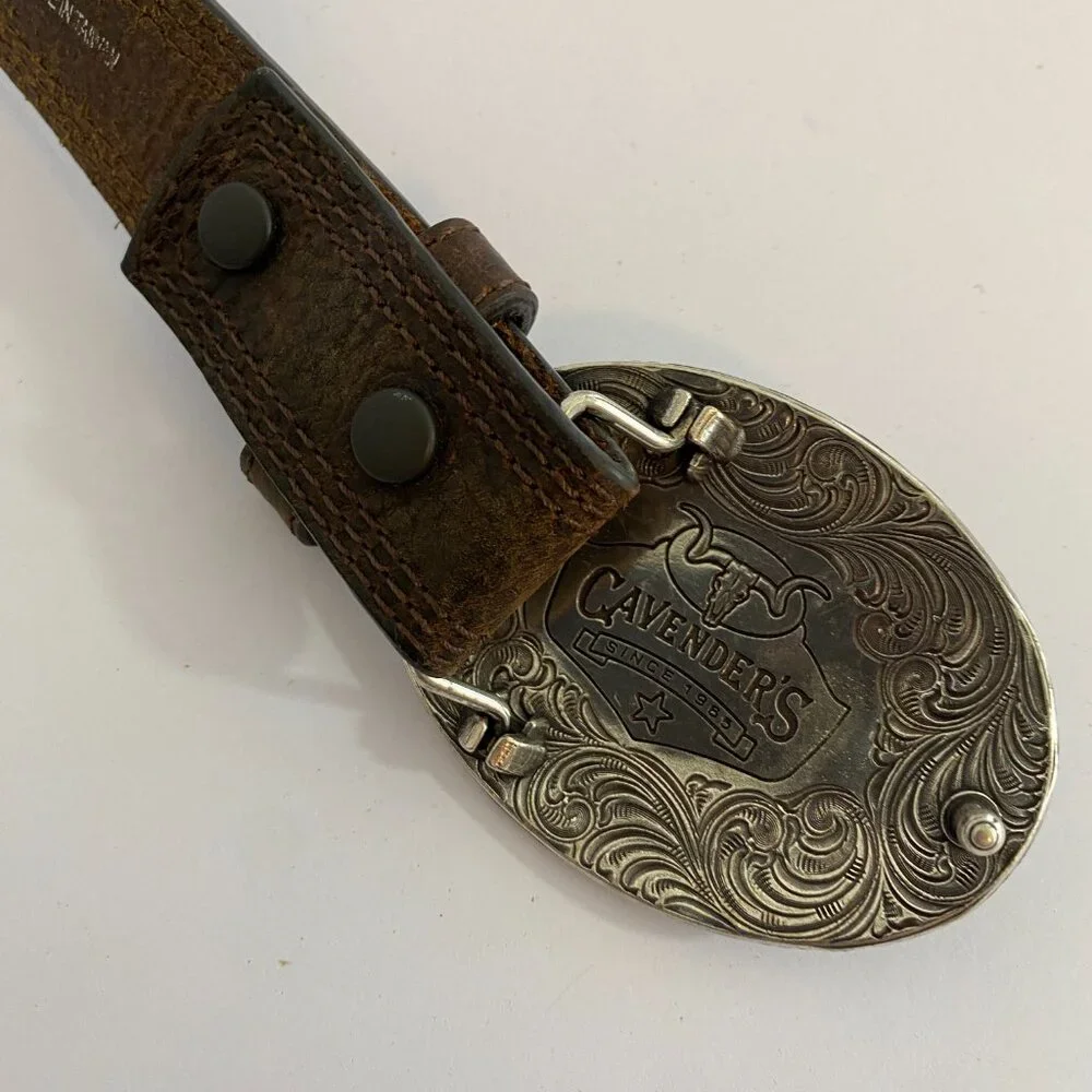 Cavender’s Boys Oval Buckle Rodeo Brown Leather Belt Size 28 Western Cowboy